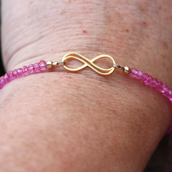 Natural Pink Topaz Bracelet in 14K Gold Yellow Gold, Adjustable Length - Picture 7 of 7